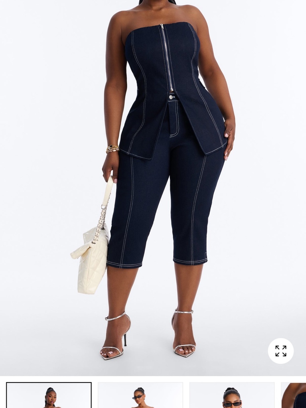 Fashion Nova Navy Ex Factor Denim Capri Set